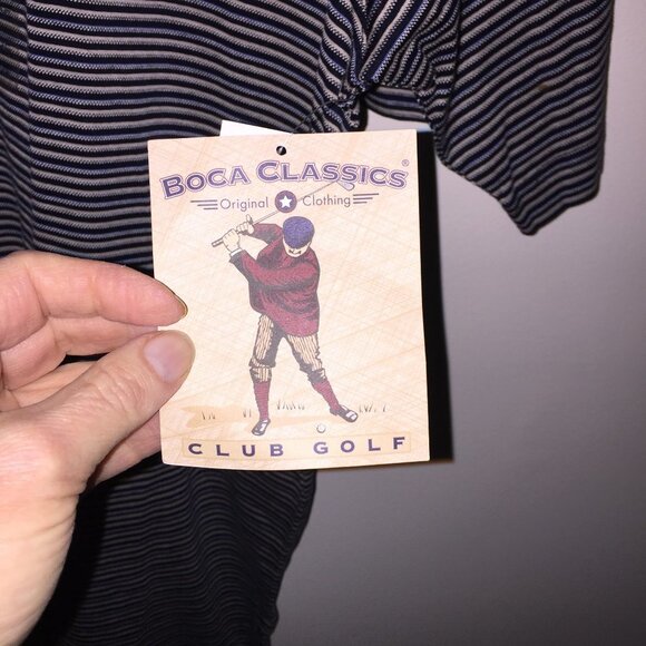 NWT Polo Golf Shirt Navy Striped Large - Picture 3 of 5
